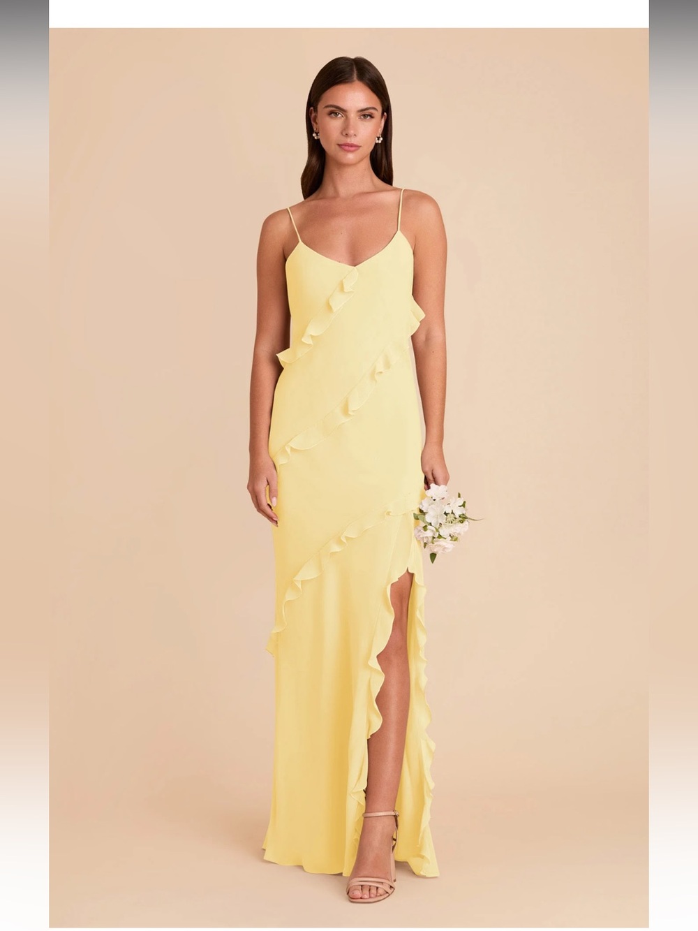 Birdy Grey Lemon Sorbet Yellow Valentina Spaghetti Strap Yellow Ruffle Maxi Dres